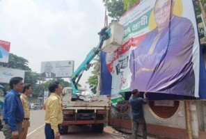সিলেটে প্রার্থীদের ব্যানার-ফেস্টুন অপসারণ শুরু